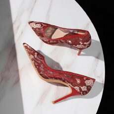 批发欧美风<b class='q'>复古</b>高跟鞋尖头浅口蕾丝一脚蹬细跟不累脚时尚单鞋女