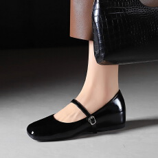 批发漆皮一字扣带玛丽珍鞋女内增高<b class='q'>休闲</b>百搭圆方头晚风芭蕾舞单鞋