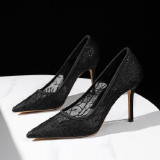 批发<b class='q'>欧美</b>风高级性感蕾丝网纱超高跟鞋女尖头浅口细跟时尚单鞋女