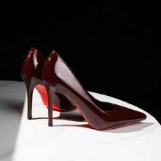 批发欧美日常百搭性感红底高跟鞋女漆皮细跟尖头浅口气质高跟单鞋