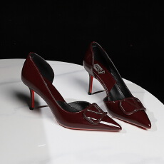 批发欧美风性感细跟红底高跟鞋时尚V扣尖头侧空宴会单鞋女