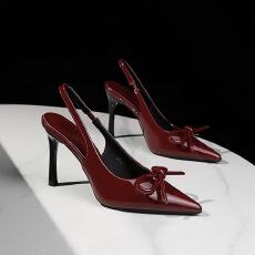 批发<b class='q'>欧美</b>风性感尖头高跟鞋女鞋后绊带蝴蝶结镂空浅口单鞋女