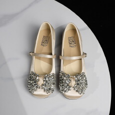 法式风优雅宴会舒适内增高女鞋水钻蝴蝶结方头一字扣中跟