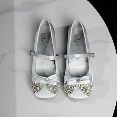 法式绝美一字式扣带绸缎内增高水钻蝴蝶结温柔浅口瓢鞋女