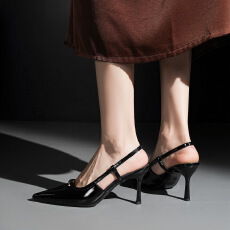 批发欧美风宴会鞋性感细跟高跟鞋女镂空后绊带浅口尖头气质单鞋