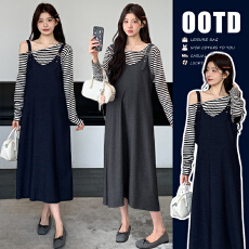 批发2026实拍<b class='q'>春</b>季新款加厚韩版时尚宽松背带裙设计感显瘦孕妇装两件套