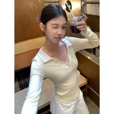 批发现货 蕾丝花边长袖t恤<b class='q'>新款</b>假两件修身<b class='q'>打底衫</b>上衣