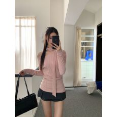 批发【仿羊绒 原版面料】<b class='q'>长袖</b><b class='q'>打底衫</b>女2025秋粉色t恤炸街独特斜肩上衣