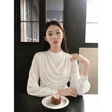 批发法式轻熟风荡领灯笼长袖T恤<b class='q'>女</b>2026早秋<b class='q'>新款</b>修身显瘦气质上衣