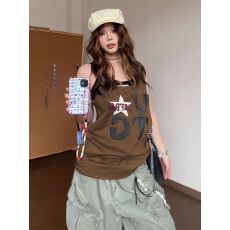 批发美式<b class='q'>街头</b>风发泡字母吊带背心女辣妹宽松上衣