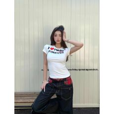 批发美式<b class='q'>街头</b>简约爱心字母印花短袖T恤