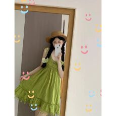 批发波西米亚风两件套绿色流苏无袖<b class='q'>吊带</b>连衣裙女夏娃娃裙子多巴胺短裙