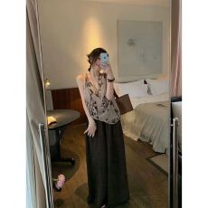 批发不规则设计感上衣无袖吊带法式气质印花<b class='q'>衬衫</b>