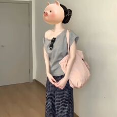 批发韩系高级感休闲<b class='q'>运动服</b>套装女夏季气质时尚斜肩<b class='q'>短袖</b>长裤显瘦两件套