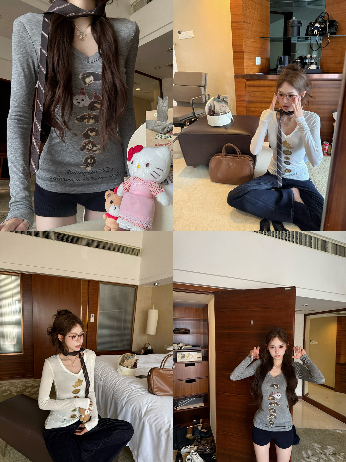 MY14086# 两色印花T恤小众可爱修身打底衫女裝貨源服裝批發