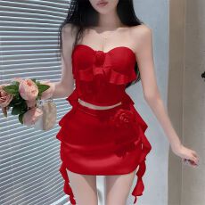 批发白色花朵荷叶边<b class='q'>裹</b><b class='q'>胸</b>夏季修身纯欲短款无袖<b class='q'>抹胸</b>背心女露背带<b class='q'>胸</b>垫