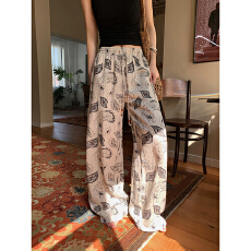 批发已发货 <b class='q'>亚麻</b>天丝民族风复古腰果印花休闲<b class='q'>裤</b>高腰显瘦阔腿<b class='q'>裤</b>