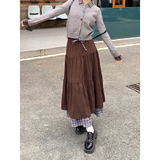 批发已发货 假两件重工a字裙秋冬双层蛋糕裙复古灯芯绒半身裙