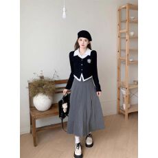 批发已出货 a字半身裙子<b class='q'>连衣裙</b>百褶裙<b class='q'>女</b>秋冬春夏两件套装裙 手机逛