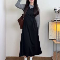 批发已出货新款秋天<b class='q'>加大码</b>假两件<b class='q'>连衣裙</b>长袖高级新款裙子