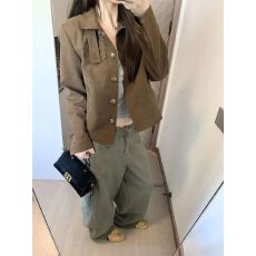 批发已出货 美式甜辣妹棕色系翻领短款外套女