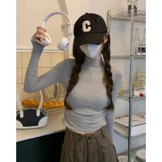 批发半高领打底衫女早秋新款修身立领长袖<b class='q'>t</b><b class='q'>恤</b>女修身短款