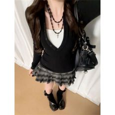 批发学院风黑色长袖<b class='q'>连衣裙</b>子女早秋季2025小个子气质上衣