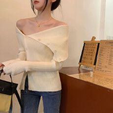 批发已发货  一字肩<b class='q'>外套</b>女装秋冬开衫短款长袖上衣