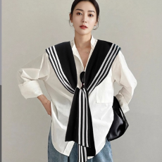 批发已发货 披肩女撞色条纹外搭衬衫春秋针织假领子空调房保暖搭肩