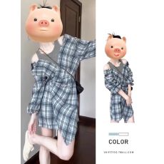 批发已出货蓝色假两件套装衬衫<b class='q'>连衣裙</b>子韩系小个子穿搭2025年新款女