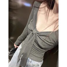 蝴蝶结长袖T恤女秋冬纯欲打底衫内搭上衣