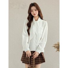 批发法式气质<b class='q'>白色</b>长袖<b class='q'>衬衫女</b>早秋季设计感别致衬衣通勤上衣显瘦