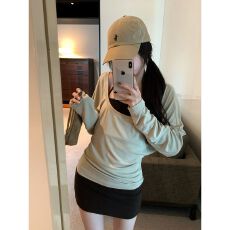 批发已出货 套装女秋季休闲罩衫<b class='q'>T</b><b class='q'>恤</b>内搭吊带上衣纯欲包臀短裙两件套