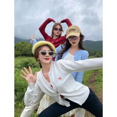 批发已发货 针织开衫女装外搭早秋新款薄毛衣安可拉红色<b class='q'>长袖</b><b class='q'>外套</b>上衣