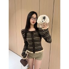 批发已发货 秋季新款韩版圆领<b class='q'>马海毛</b>条纹针织<b class='q'>开衫</b>女长袖上衣