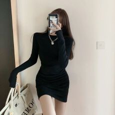 批发已发货 法式桔梗气质连衣裙女修身性感<b class='q'>显瘦</b>包臀打底内搭短裙