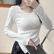 批发已发货 长袖内搭打底衫大码胖mm修身<b class='q'>显瘦</b>不规则设计感上衣