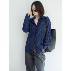 批发已发货 前短后长深蓝色<b class='q'>格子衬衫</b>女长袖开衫