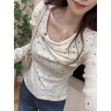 批发已出货 法式甜美温柔波点长袖<b class='q'>t</b><b class='q'>恤</b>女秋季打底上衣