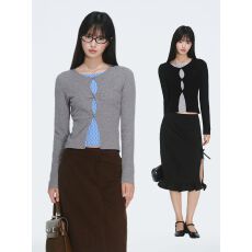 批发已出货 假两件扭结针织上衣百搭通勤打底女