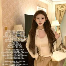 批发已出货 羊绒波点系带长袖打底衫