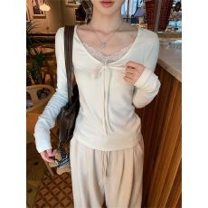 批发已出货 蕾丝V领内搭打底衫女秋冬季单穿设计长袖<b class='q'>t</b><b class='q'>恤</b>修身上衣