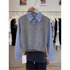 批发已出货 <b class='q'>衬衫</b>针织衫女上衣韩系秋季新款百搭V领毛衣马甲<b class='q'>学院风</b>