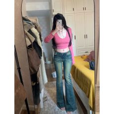 批发已出货 U领长袖<b class='q'>T</b><b class='q'>恤</b>女秋辣妹短款露脐修身显瘦上衣韩