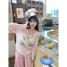 批发已发货 慵懒风甜美小熊微透长袖T恤女宽松防晒罩衫辣妹<b class='q'>上衣</b>