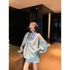 批发已发货 色假两件<b class='q'>衬衫</b>领v领卫衣女薄款宽松休闲无帽上衣学院风