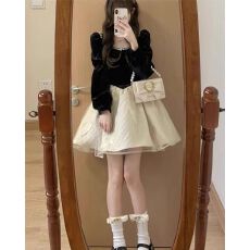 批发已出货 长袖连衣裙女秋冬小个子感富家千金公主蓬蓬礼服短裙