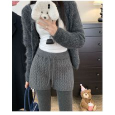 批发已出货 秋<b class='q'>冬</b>辣妹麻花阔腿针织短裤女小个子外穿松紧腰打底裤