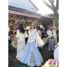 批发已出货 蕾丝格子半身裙女<b class='q'>夏</b>季不规则高腰a字裙