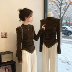 批发已出货 气质半高领丝绒长袖t恤女秋冬打底衫内搭上衣